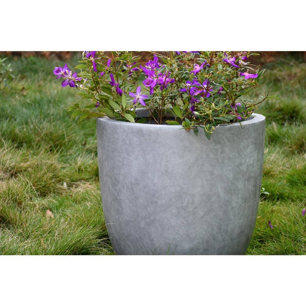 16.93" Natural Concrete Round Lightweight Outdoor Planter