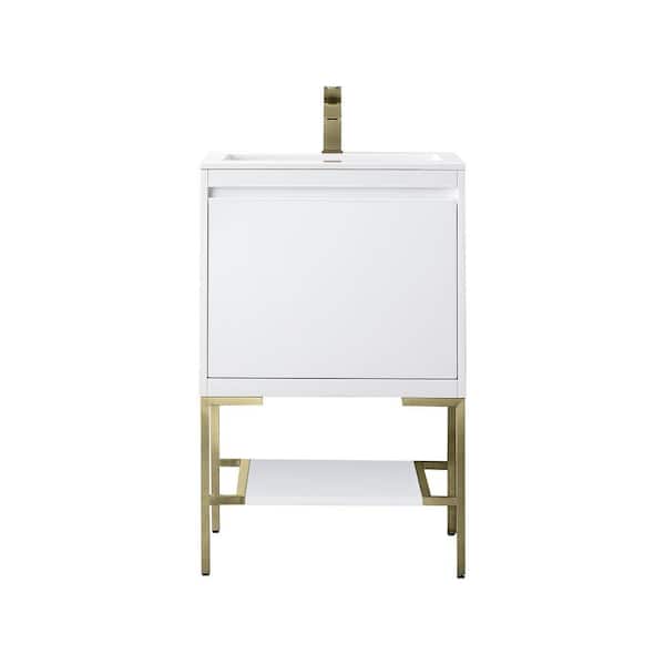 James Martin Vanities Mantova 23.6 in. W x 18.1 in. D x 36 in. H Bathroom Single Vanity in Glossy White with Glossy White Composite Stone Top