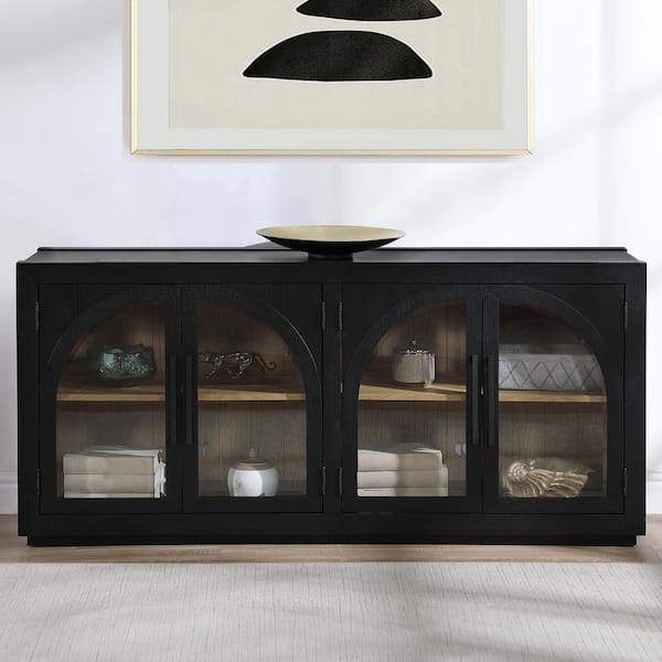 Magnolia Black 70 in. Sideboard Server with Glass Doors