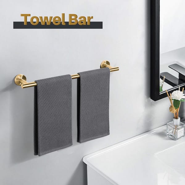 1 Pack 20 in. Stainless Steel Wall Mounted Single Towel Bar in Gold