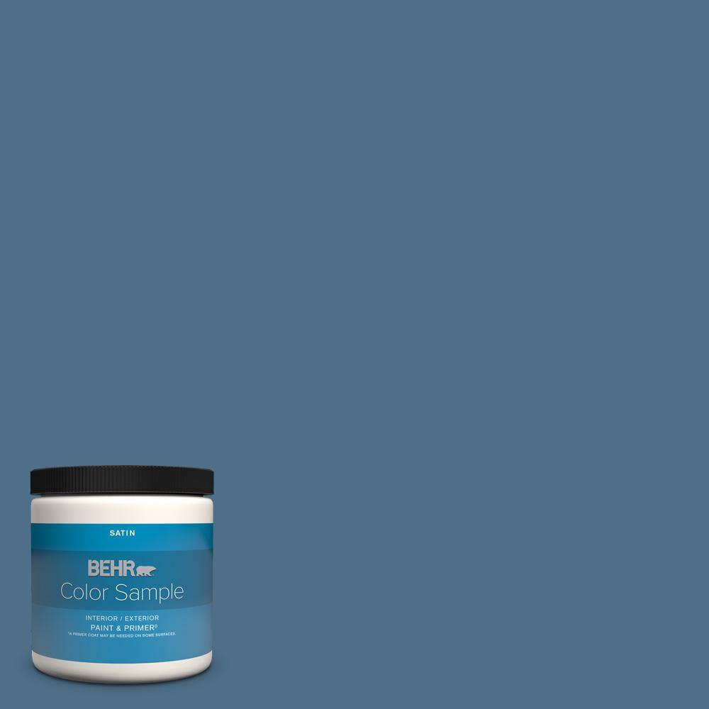 BEHR PREMIUM PLUS 8 oz. #570D-6 Neptune Blue Satin Enamel Interior ...