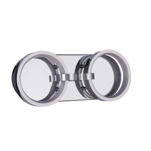 Context 15.38 in. 2-Light Chrome Finish Integrated LED Vanity Light Bar with Ring Shaped Lights