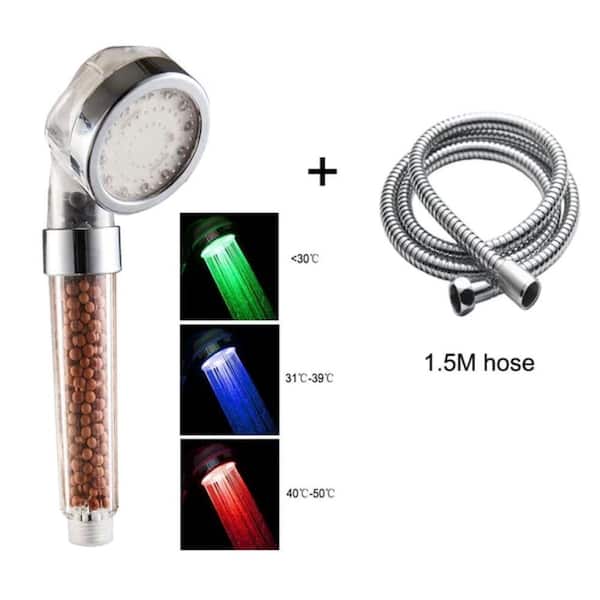 Lukvuzo Temperature Control Colorful Light 1-Spray Wall Mounted Handheld Shower Head 2.5 GPM in Silver