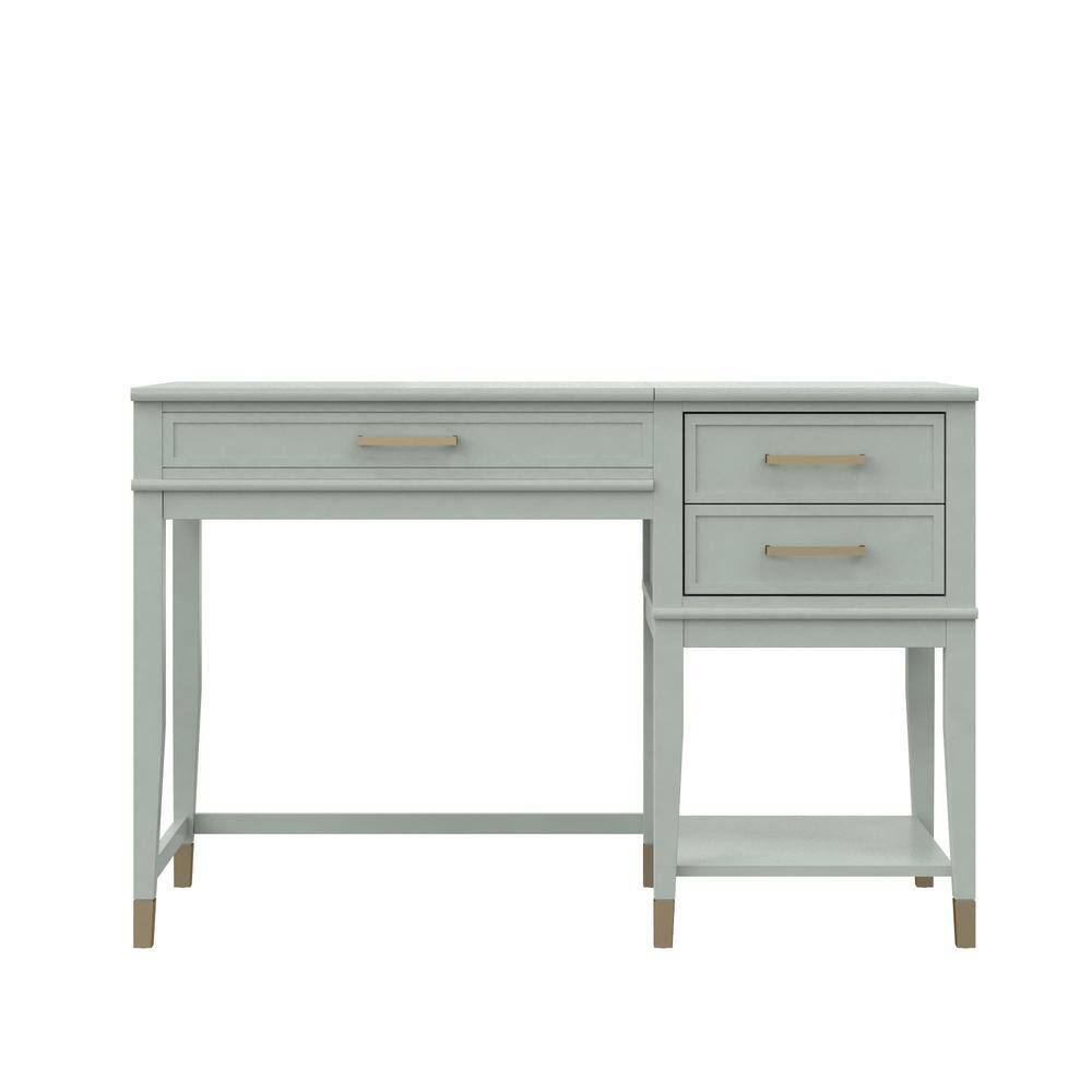 Pale Green Adjustable Height Wood Desk with Drawers