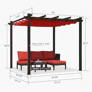 10 ft. x 10 ft. Terra Metal Outdoor Retractable Pergola with Shade Canopy Cover for Beach Deck Gazebo