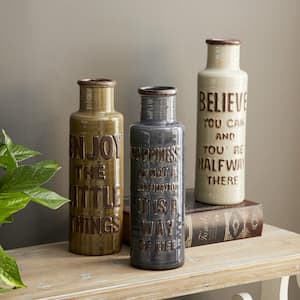 Brown Believe, Happiness, and Enjoy Ceramic Decorative Vase (Set of 3)