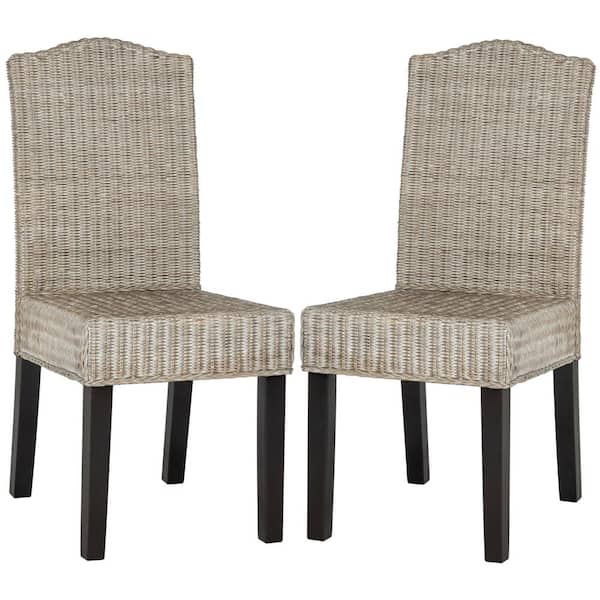 SAFAVIEH Odette Antique Gray 19 in. H Wicker Dining Chair (Set of 2)