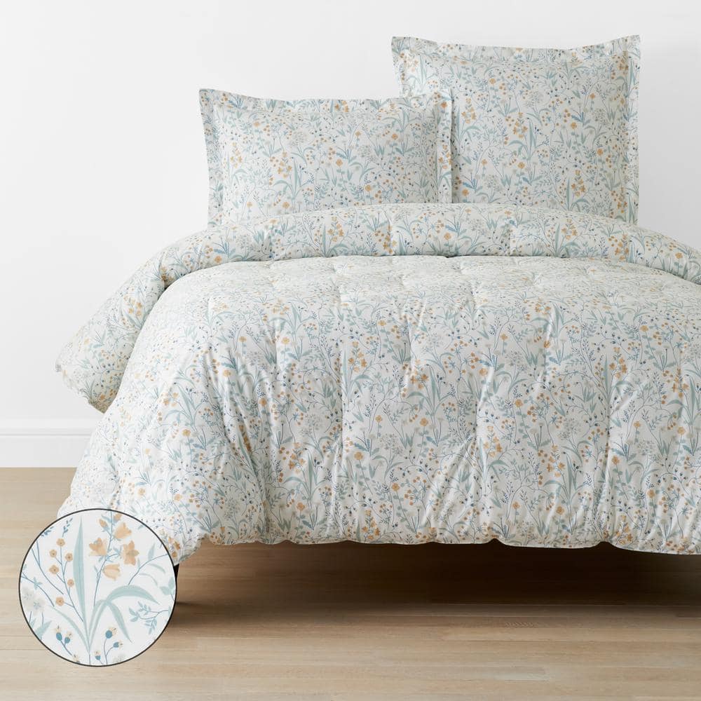 Company Cotton Clemencia Mini Floral Pale Blue Full Cotton Percale Comforter price history on PriceWatchPro