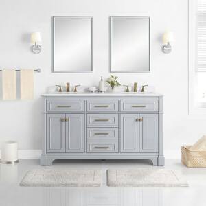 Melpark 60 in. W x 22.3 in. D x 34.5 in. H Freestanding Bath Vanity in Dove Gray with White Cultured Marble Top