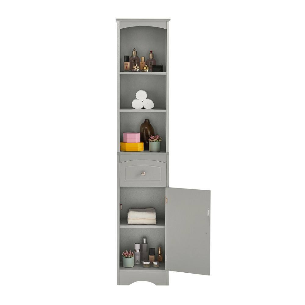 Gray Tall Freestanding Bathroom Storage Cabinet with Adjustable Shelving