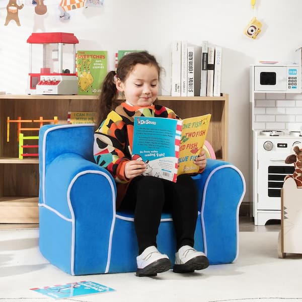 Blue Velvet Fabric Kids Sofa Toddler Foam Filled Armchair Baby Perfect Gift