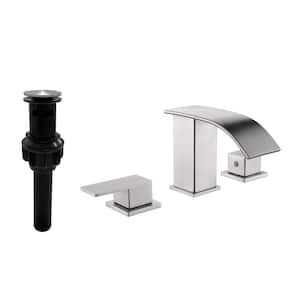 8 in. Widespread 2-Handle Bathroom Faucet with Pop-Up Drain Assembly and Waterfall in Brushed Nickel