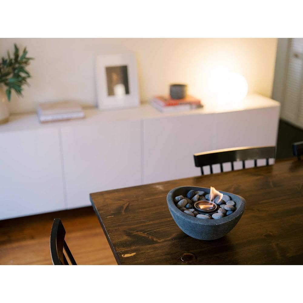 White Concrete Tabletop Gel Fire Pit with StoneCast Finish