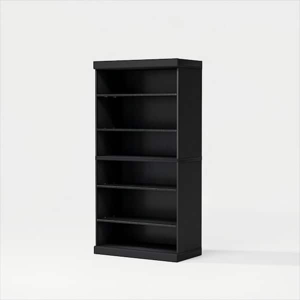 62 in. Tall Black Wood 4-Shelf Standard Bookcase with Adjustable Shelves, Storage