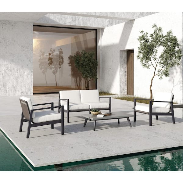Unbranded Renava Cuba 4-Piece Aluminum Patio Conversation Set with White Cushions