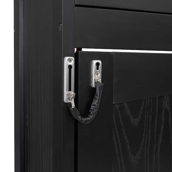Black Wood Frame Queen Size Murphy Bed with Storage Cabinets
