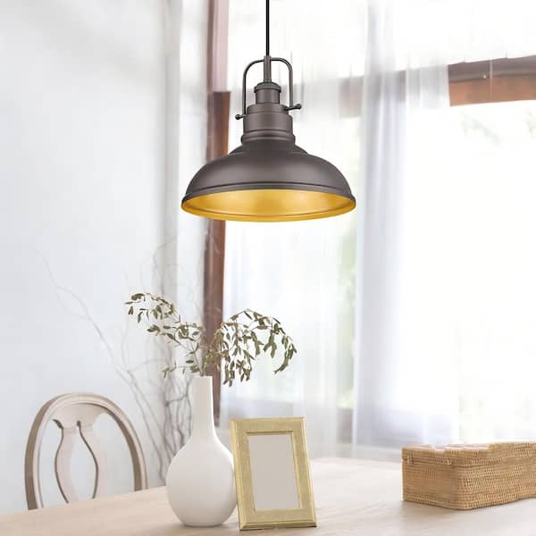 11 in. 1-Light Oil Rubbed Bronze Industrial Pendant Light with Metal Shade，2 Pack