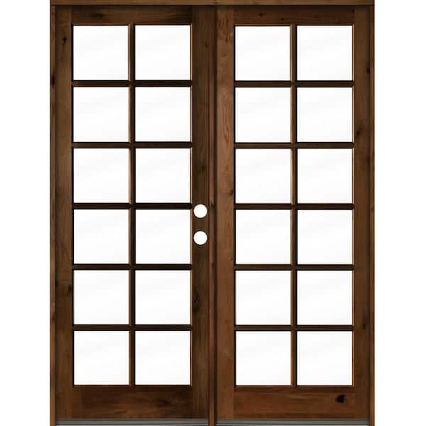 Krosswood Doors 72 in. x 96 in. French Knotty Alder Wood 12-Lite Clear Glass provincial stain Left Active Double Prehung Front Door
