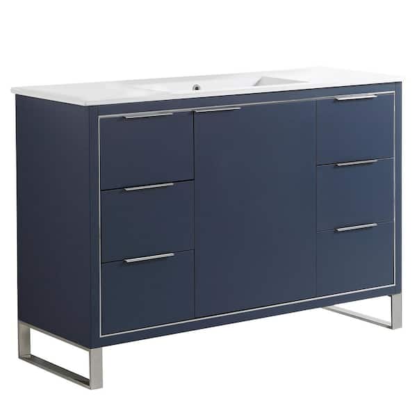 Opulence 48 in. W x 18 in. D x 33.5 in. H Bath Vanity in Navy Blue with White Ceramic Top