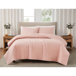 3-Piece Blush Solid Cotton Percale Full/Queen Quilt Set