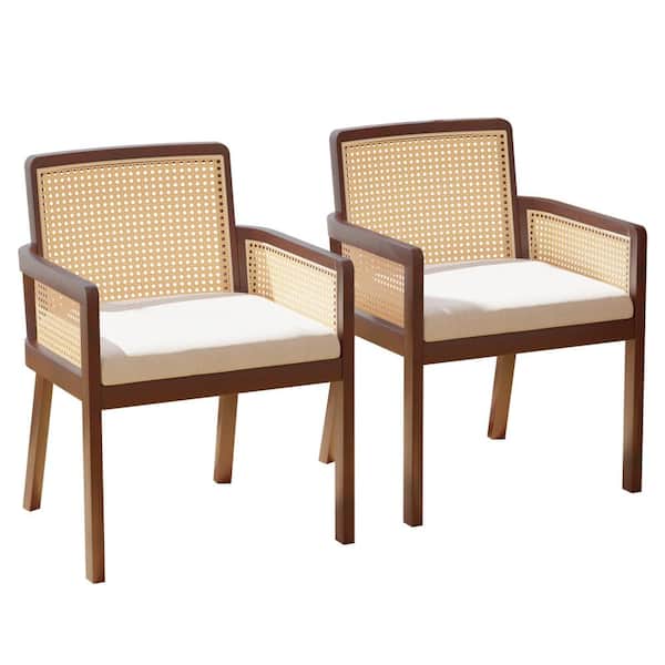 JOYSIDE Outdoor Upholstered Brown and Natural Rattan Accent Lounge Chair with Cushion (Set of 2)