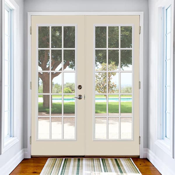 72 in. x 80 in. Canyon View Steel Prehung Left-Hand Inswing 15-Lite Clear Glass Patio Door in Vinyl Frame with Brickmold