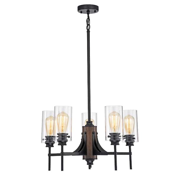 Warehouse of Tiffany Signar 23 in. 5-Light Black Indoor Chandelier