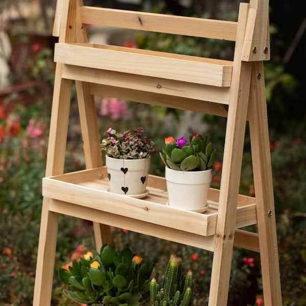 Vintiquewise Small Slim Narrow Wooden Shelf Stand Cart Plant Shelf with Artistic Roof Design Will Add A Touch of Rustic Elegance to Your Home