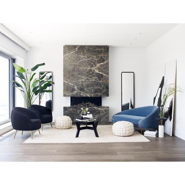 Onyx 12 in. Round Black Stone Accent Table with White Marble Base and Brass Iron Post