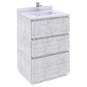 Formosa 24 in. W x 20 in. D x 35 in. H White Single Sink Bath Vanity in Rustic White with White Vanity Top
