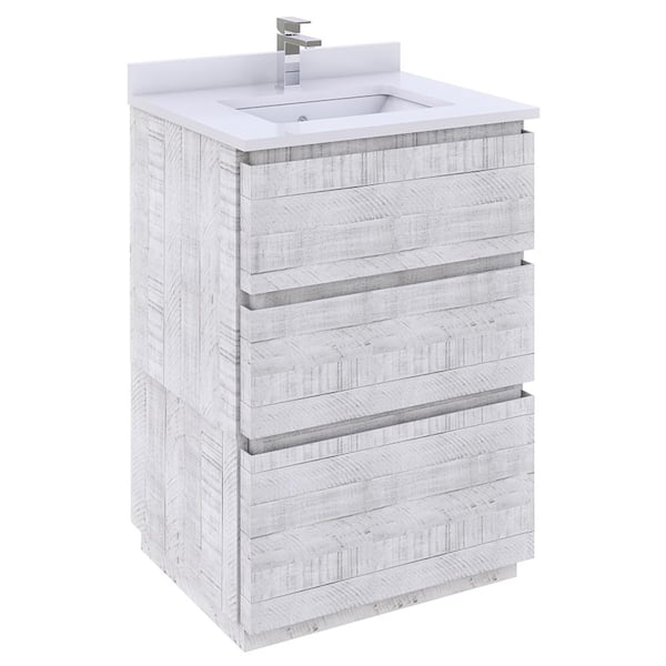 Fresca Formosa 24 in. Single Sink Freestanding Rustic White Bath Vanity with White Quartz Top and Undermount Ceramic Sink