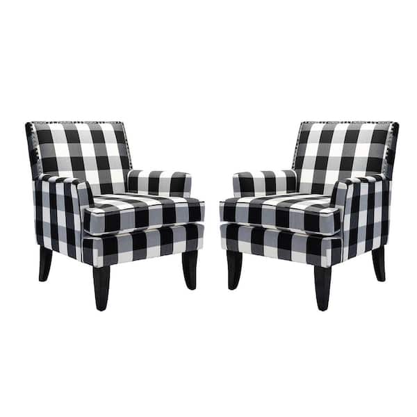 JAYDEN CREATION Herrera Black Biffalo Fabric Arm Chair with Nailhead Trim (Set of 2)