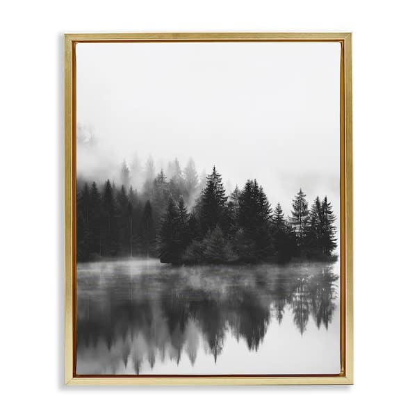 Stupell Industries Dark Tree Reflections by Petal Prints Design Gold Floater Frame Nature Graphic Art Print 31 in. x 25 in.