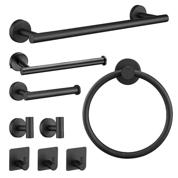OLUMAT 9 Pieces Bath Hardware Set with Towel Bar/Rack in Matte Black