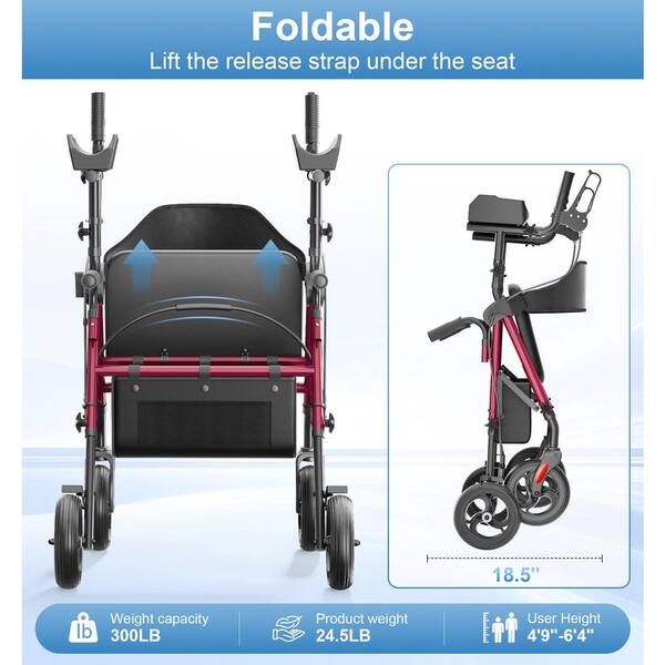 Anqtovp 4-Wheel Rollator Walker with Adjustable Padded Armsupport