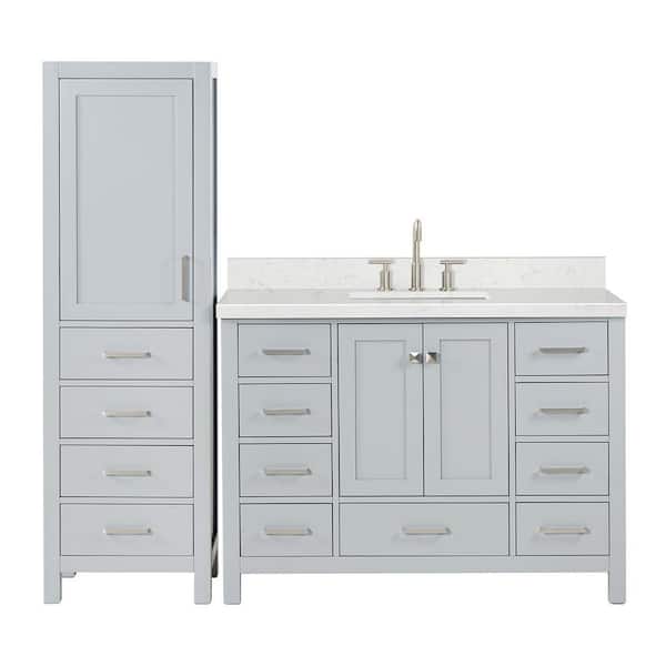 Cambridge 48 in. Single Sink Bath Vanity with Carrara White Quartz Top and Linen Cabinet in Gray