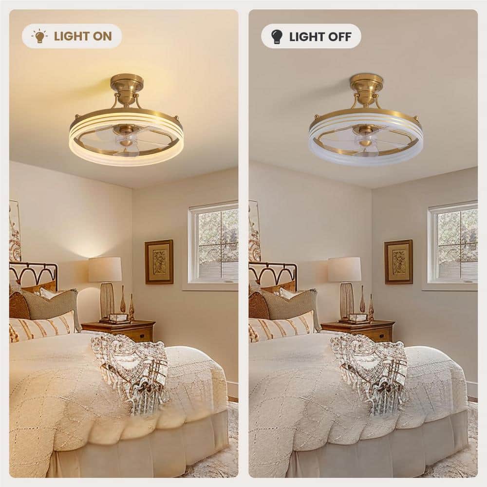 Gold Low Profile Flush Mount Ceiling Fan with LED Light and Remote