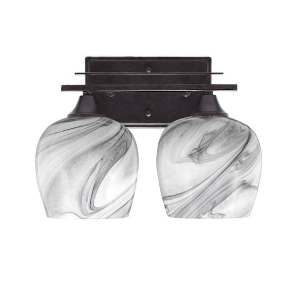 Unbranded Ontario 13.25 in. 2-Light Vanity Light Dark Granite Onyx Swirl Glass Shade