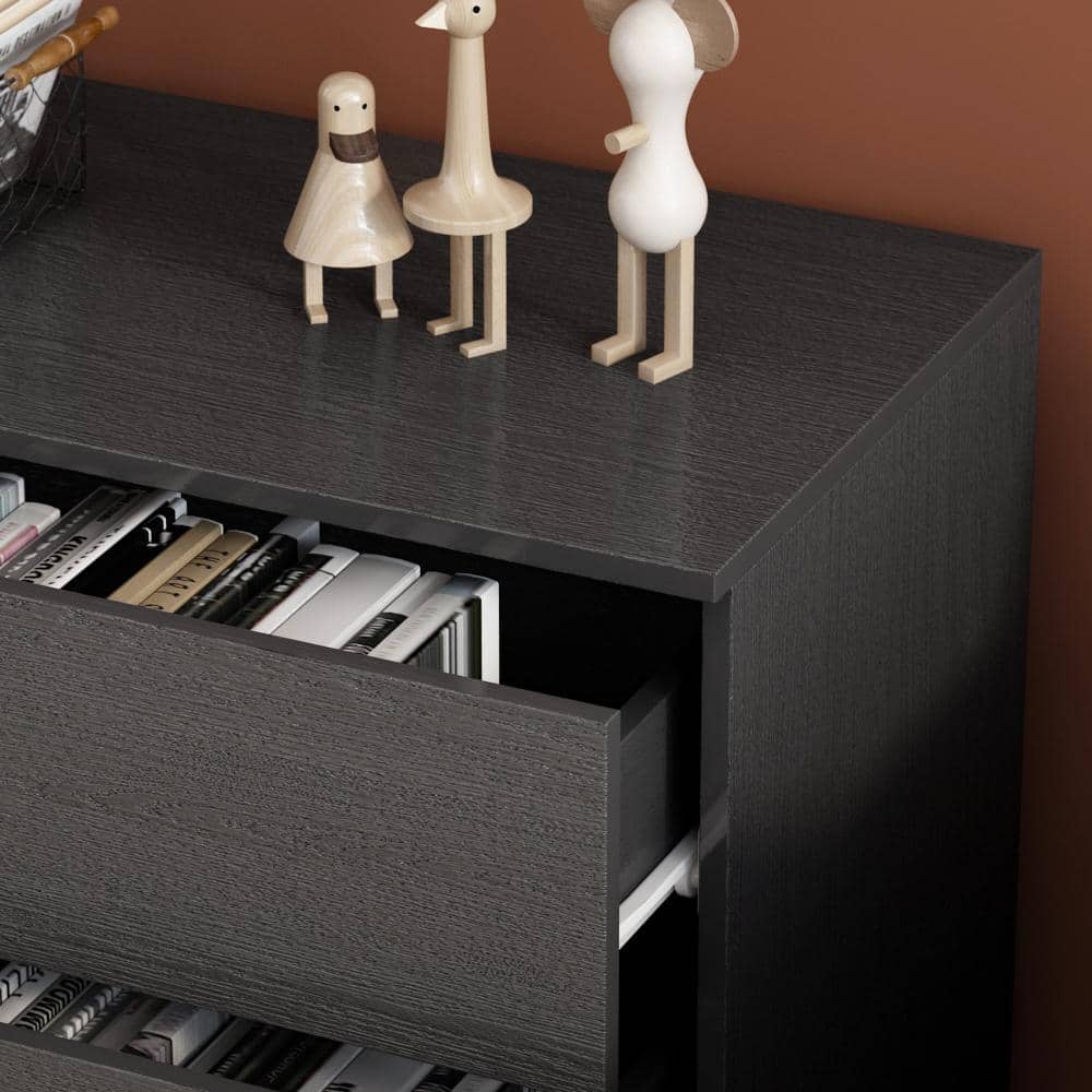 Black MDF Coastal 3-Drawer Chest with Gold Accents