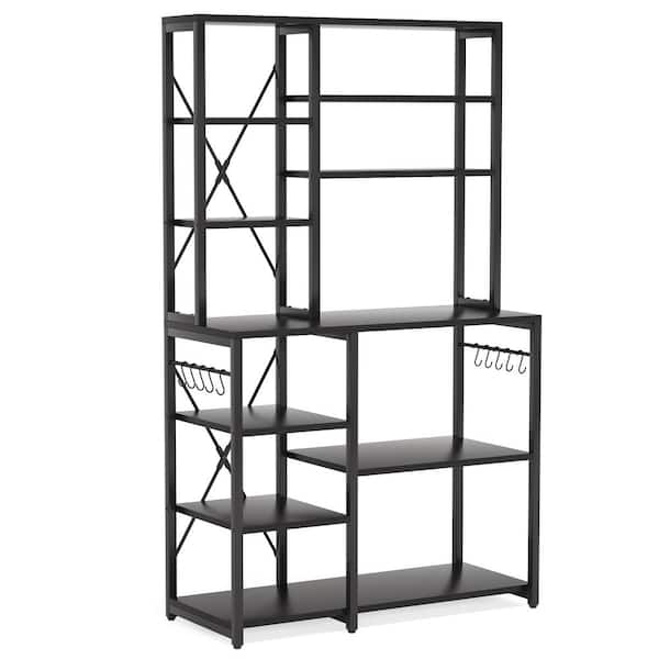 TRIBESIGNS WAY TO ORIGIN Bachel Contemporary Black Kitchen Baker's Rack with Open Shelves and Hanging Hooks