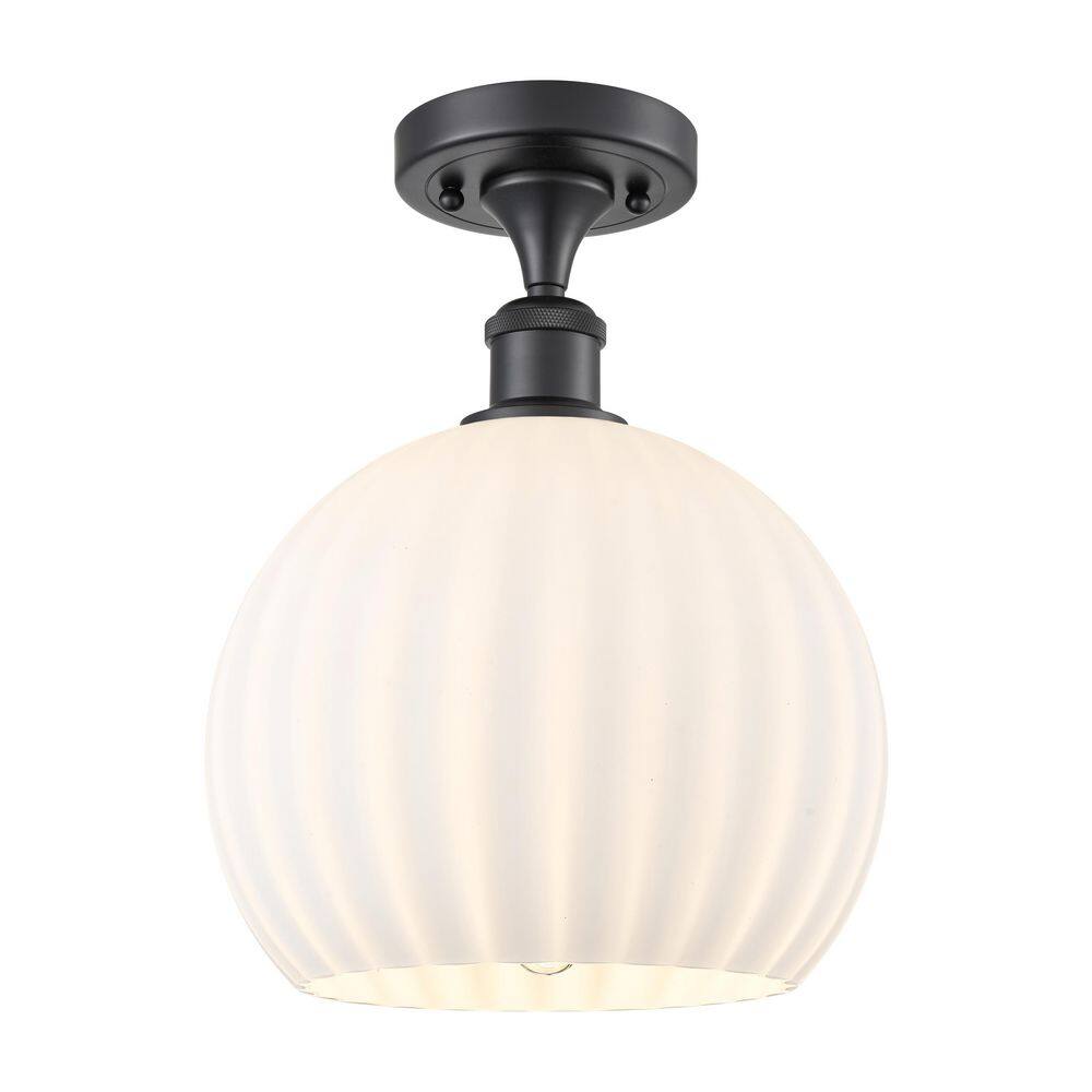 White Venetian 10 in. 1-Light Matte Black Modern Semi-Flush Mount with Frosted Glass Shade price history on PriceWatchPro