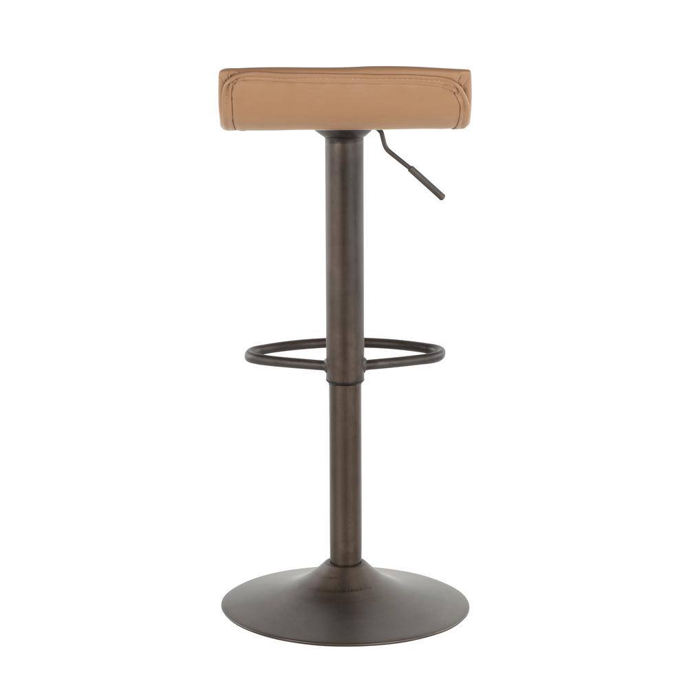 Set of 2 Brown Faux Leather Adjustable Swivel Barstools with Steel Base