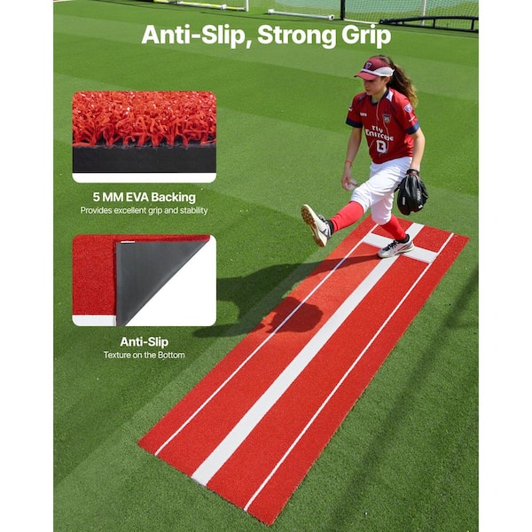 SKYSHALO Softball Pitching Mat 10 x 3 ft. Rubber Mound w/Antifade