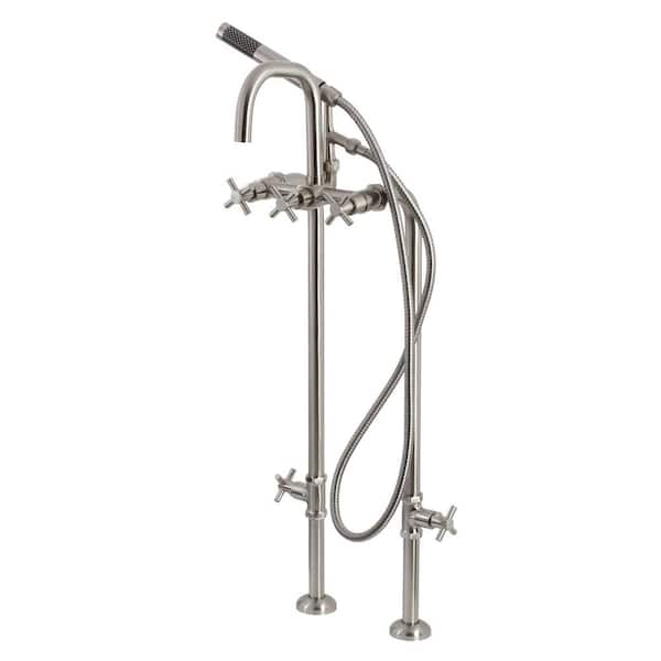 Kingston Brass Concord 3-Handle Freestanding Tub Faucet with Supply Line, Stop Valve in Brushed Nickel