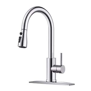 Single Handle Pull Down Sprayer Kitchen Faucet with Deck Plate in Chrome Stream Spray with Spot Resist Stainless