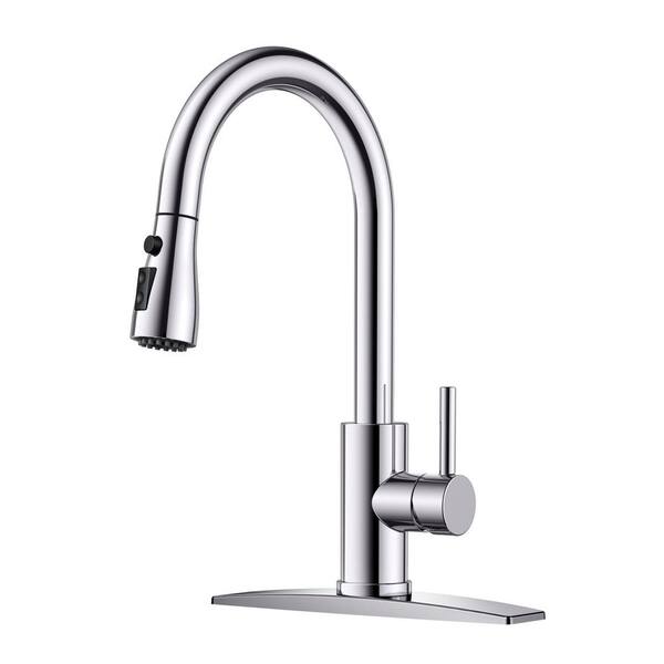 androme Single Handle Pull Down Sprayer Kitchen Faucet with Deck Plate in Chrome Stream Spray with Spot Resist Stainless