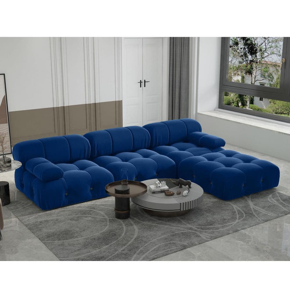 103.8 in. Square Arm Velvet 4-Piece L Shaped Modular Free Combination Sectional Sofa with Ottoman in. Blue price history on PriceWatchPro
