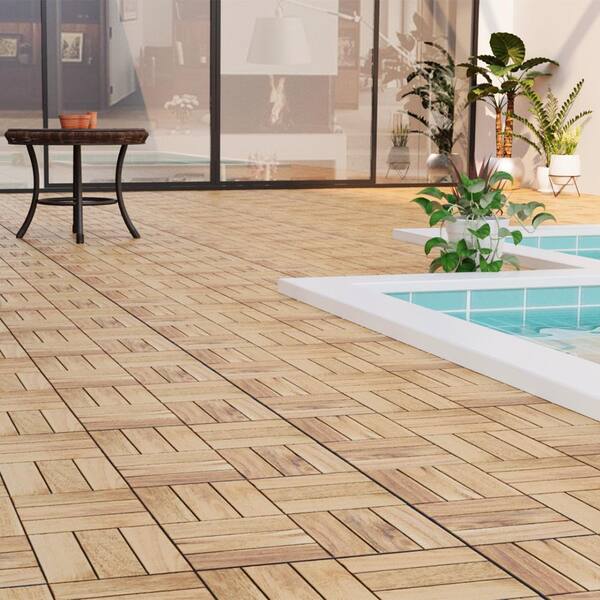 YOFE 1 ft. x 1 ft. Acacia Wood Interlocking Deck Tiles in