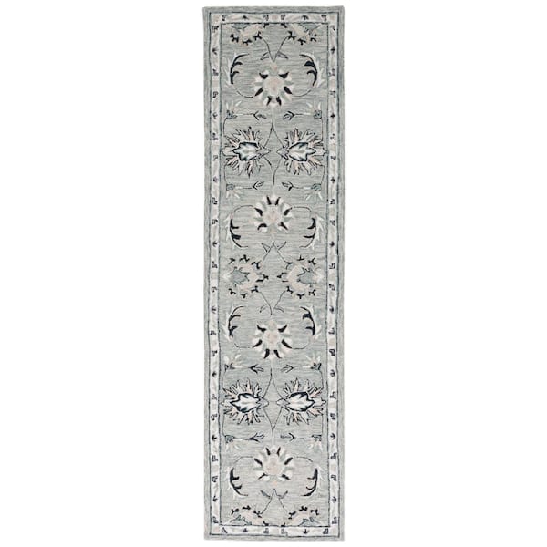 SAFAVIEH Micro-Loop Grey/Ivory 2 ft. x 9 ft. Border Persian Runner Rug