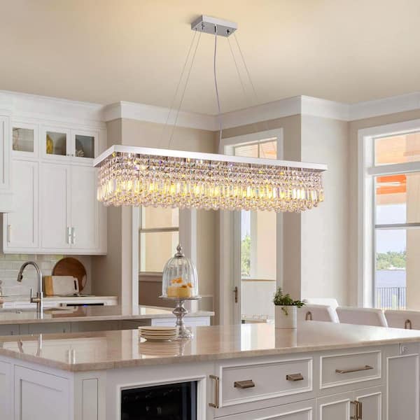47 in. 10-light Modern Chrome Crystal Chandelier for Kitchen Island with no bulbs included